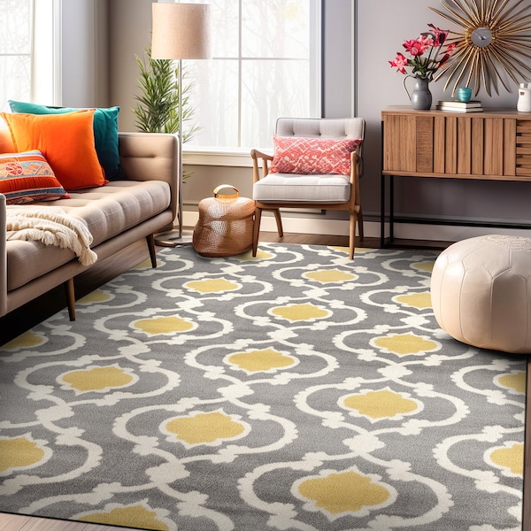World Rug Gallery Moroccan Trellis Contemporary Gray/Yellow Area Rug 3'3'' x 5' 310YELLOWGRAY3X5 - main